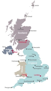 map United Kingdom countries and cities