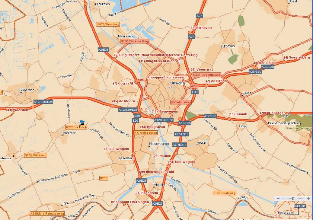 Map of highways that lead to Utrecht.